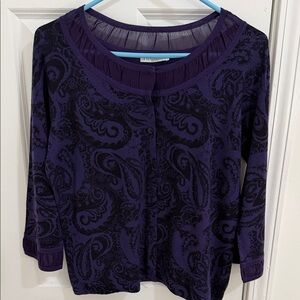 Pendleton Purple Paisley Cardigan 3/4 Sleeves Size M Petite
